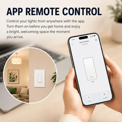 Smart Switch for Light 1 Gang, Neutral Wire Required, 2.4GHz Wi-Fi Switch Compatible with Alexa and Google Home, UL Certified