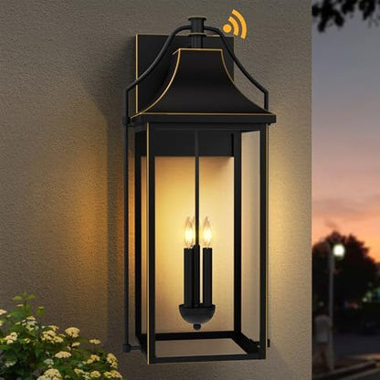 25IN Dusk to Dawn Outdoor Wall Light, 3-E12 Base Patio Light