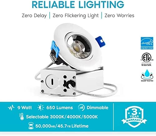 3 Inch Waterproof recessed Shower Lights, 9W COB 3 Colors Adjustable Gimbal Ceiling Recessed Lighting for Bathroom,Bedroom,Kitchen,Balcony