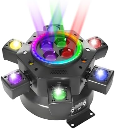 Moving Head DJ Lights, 6 Arms Party Fixtures with Light Strip, 150W RGBW 4 in1 LED Stage Lights, DMX512 & Sound Activated Rotating Light, for Parties Disco Club Bar KTV Wedding