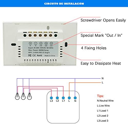 Smart WiFi Touch Screen Switch for  Home | 2 Way AC Control | 22 Languages APP | Tempered Glass Panel(White)