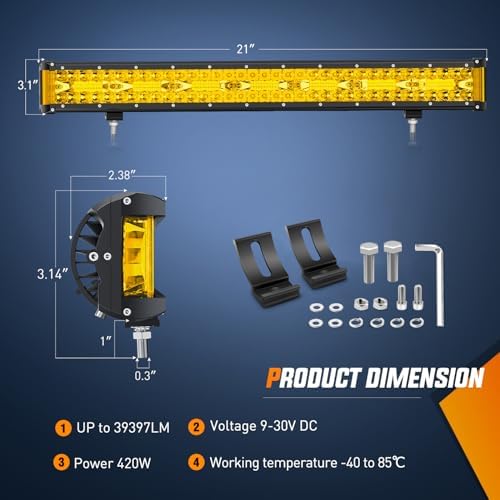 Nilight Side Shooter LED Light Bar 20 Inch Triple Row Spot Flood Combo Yellow Beam Lighting with 5Pin Rocker Switch Wiring Harness Kit for Off-Road Light on Truck SUV ATV UTV
