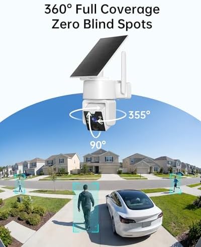 5G & 2.4G Wi-Fi Outdoor Camera Wireless,Solar Security Cameras Wireless Outdoor, 2K 360° PTZ Camera, Solar/Battery Powered, PIR Human Detection, Color Night Vision,Two-Way Voice Calling