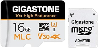 [10x High Endurance] GIGASTONE Industrial 16GB MLC Micro SD Card, 4K Video Recording, Security Cam, Dash Cam, Surveillance Compatible 95MB/s, U3 C10, with Adapter [5-Yrs Free Data Recovery]