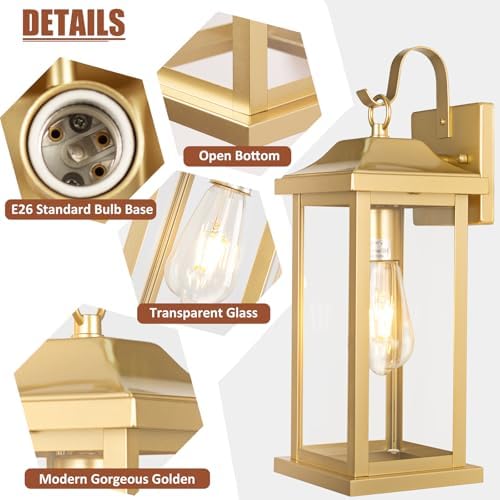 17 Inch Large Gold Outdoor Sconces Wall Lighting 2-Pack