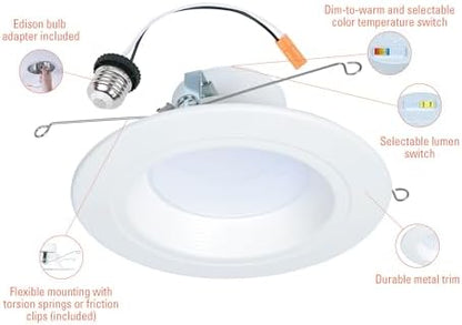 HALO RL 5/6 in LED Recessed Light Retrofit Selectable CCT 2700K, 3000K 3500K 4000K 5000K Dimmable Dim to Warm 900/1200 Lumens Wet Location Indoor Outdoor Ceiling Downlight RL56LS9FSD2W1EWH (Pack of 4)