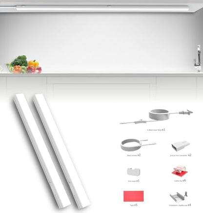 Leetdud Under Cabinet Lighting Plug in, 16 Inch 2 Pcs, Linkable AC120V 3CCT 3000K/4000K/5000K Ultra Slim, LED Under Cabinet Lights for Counter Light, Kitchen, Shelf, Sink, Workshop, Desk, White
