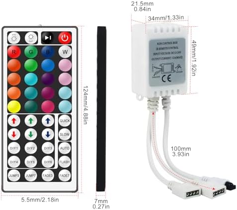 44 Key RGB LED Strip Light Remote Controller, Low Voltage LED IR Remote