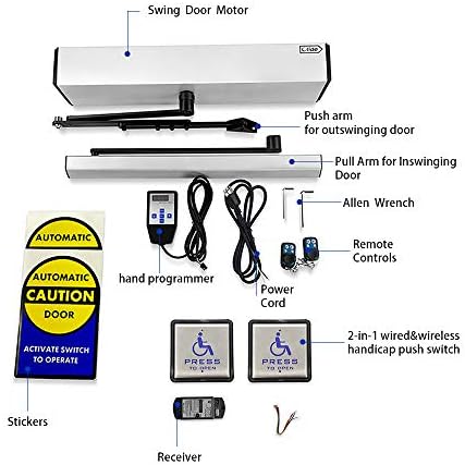 Olideauto Automatic Door Opener for Disabled with Wireless&Wired 2-in-1 4.5'' Square Handicap Push Button Olide-510 with Both Inswing and Outswing Arms
