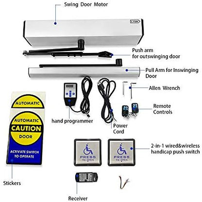 Olideauto Automatic Door Opener for Disabled with Wireless&Wired 2-in-1 4.5'' Square Handicap Push Button Olide-510 with Both Inswing and Outswing Arms