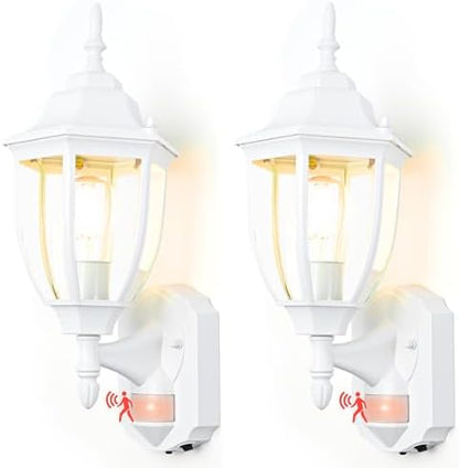 Porch Lights Outdoor Motion Sensor Wall Sconce Anti-Rust Aluminum, Exterior Outdoor Wall Lights Dusk to Dawn Porch Light Fixture Wall Mount for House Outside Patio 2Pack White