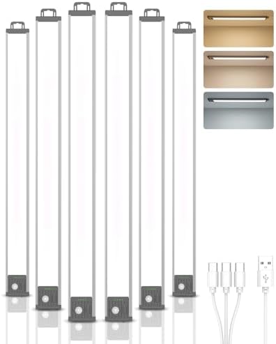 17.5inch Under Cabinet Lighting, 4500Mah Motion Sensor Light Indoor, 6 Pack
