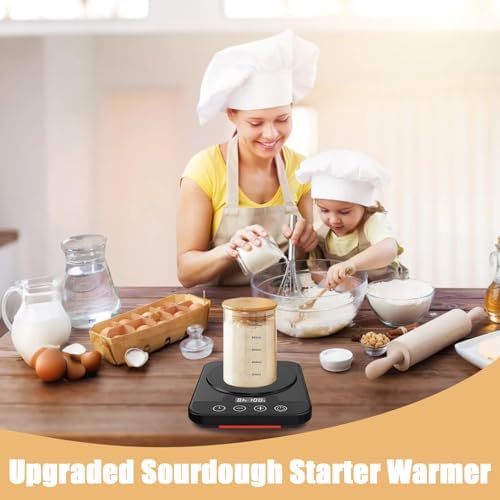 Sourdough Starter Warmer Mat, 12H Timer Warming Heating Pad, Precise 1°F Thermostat Control (70-100°F), Smart Memory Warming On/Off, Fits Jars Up to 40oz, Perfect for Home Baking (Black)
