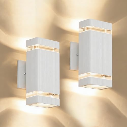 JYV Square Outdoor Wall Lights, Up and Down Porch Lights, White 2 Pack