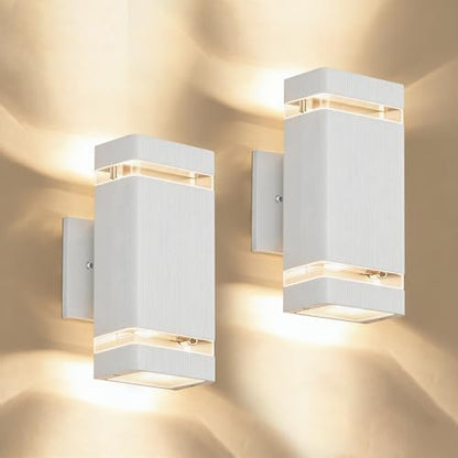 JYV Square Outdoor Wall Lights, Up and Down Porch Lights, White 2 Pack