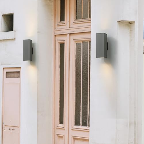 mirrea 14" Modern Outdoor Porch Light in 2 Lights, Matte Gray, 2 Pack