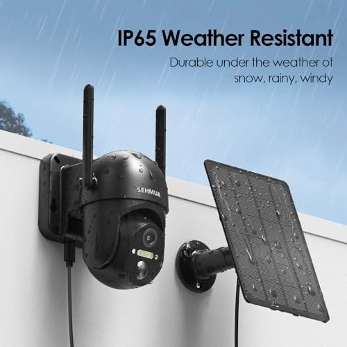 SEHMUA 2 Pack Solar Security Cameras Wireless Outdoor, 2K 360° View Battery Powered Outdoor Camera, WiFi Home Security with Spotlight Color Night Vision, PIR Sensor, Black