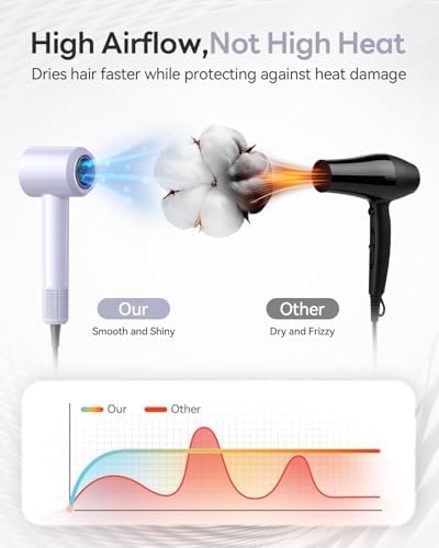 Diffuser Hair Dryer, 500M Negative Ion Blow Dryer for Women (Purple)