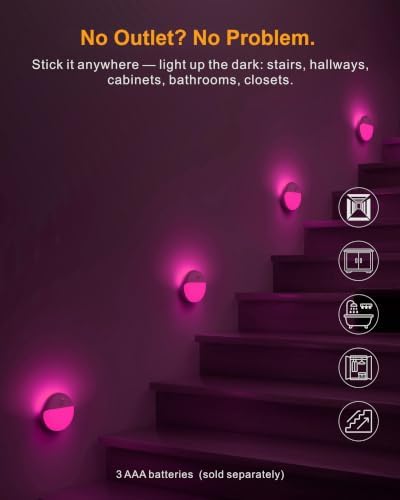 YUNLEX Pink Motion Sensor Night Light Battery Operated, Dim Light,1-15lm