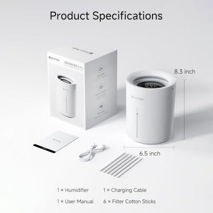 Space Player 3L Cordless Quiet Cool Mist Humidifier for Bedroom, Dual Mist