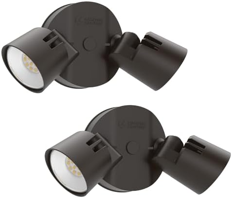 Lithonia Lighting HomeGuard 2-Light LED Outdoor Flood Lights, Wall or Ceiling Mount Outdoor Lights, 4000K Cool White, Round Heads, Dark Bronze, 2-Pack (HGX LED 2RH 40K 120 DDB CP2 M2)