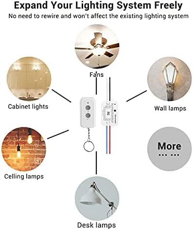 DEWENWILS Wireless Light Switch and Receiver Kit, No in-Wall Wiring Required, Remote Control Switch Lighting Fixture for Ceiling Lights, Fans, Lamps,100 Ft RF Range, Programmable