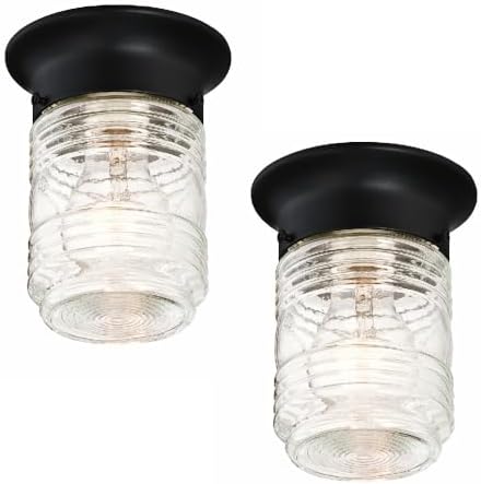 Design House 2-Pack Jelly Jar 1-Light Indoor/Outdoor Flush Mount Ceiling Light, Black, 587576