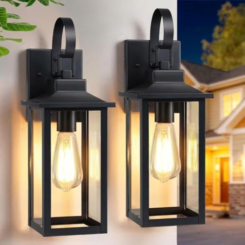 17" Large Outdoor Wall Lights for House 2-Pack, Matte Black