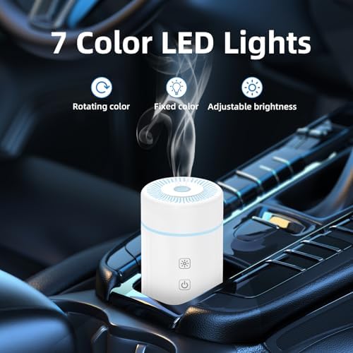 SEEDSEEL 100ML Car Essential Oil Diffuser, Rechargeable Battery Powered, Cordless Portable Diffuser with 7 LED Color Changing Lights for Travel (White)