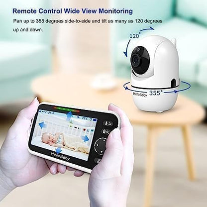 HelloBaby HB6550-2 5" Dual Camera Baby Monitor No WiFi, Pan Tilt Zoom