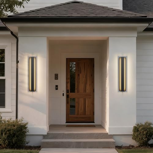 LamQee 23.6 Inch Modern Outdoor Wall Light Exterior Lighting Fixtures, 3000K 24W LED Contemporary Outdoor Sconces Wall Lighting, Matte Black Outside Wall Mount Lights for House Garage Porch Patio Door