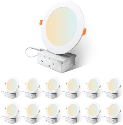 Sylvania 6" Slim Microdisk Downlight, 12W, 5 CCT Select (2700K - 5000K), 1000 LMS, 90 CRI, Dimmable, Wet-Rated, White - 12 Pack (67378)