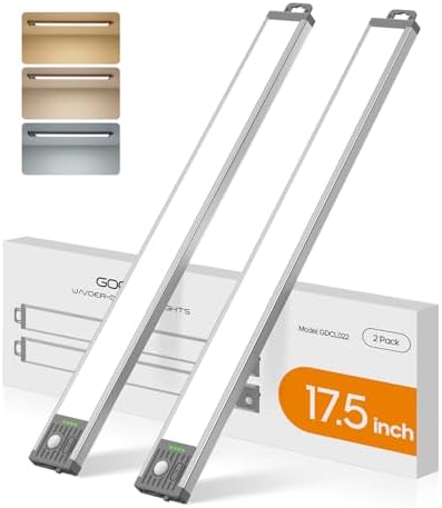 17.5inch Under Cabinet Lighting, 4500Mah Motion Sensor Light Indoor, 2 Pack