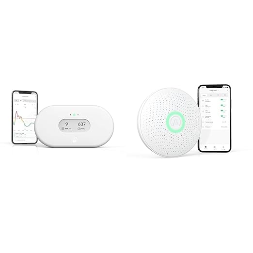 Airthings View Plus & Wave Plus - Multi Room Air Quality Monitor with Radon, PM 2.5, CO2, VOC, Humidity & Temperature Detector, Mobile APP, Wi-Fi, Alerts & Notifications