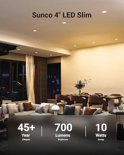 Sunco 24 Pack 4 Inch Ultra-Thin LED Recessed Light, Canless, 10W=60W