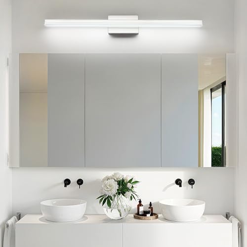 SineRise 40-Inch LED Modern Bathroom Vanity Light Bar, Chrome Modern Acrylic Bathroom Wall Lighting Fixtures Over Mirror (Cool White 6000K)