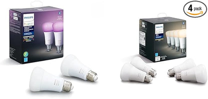 Philips Hue Smart 60W A19 LED Bulb - White and Color Ambiance Color-Changing Light - 2 Pack & Smart 60W A19 LED Bulb - Soft Warm White Light - 4 Pack - 800LM - E26 - Indoor