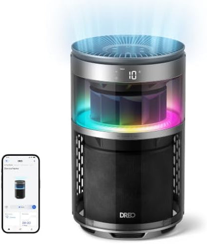 DREO Smart Air Purifier With RGBIC Light,Home Air Cleaner with Wi-Fi/Voice/Alexa, 4 Speeds & Auto/Turbo/HEPA Sleep Modes for Smoke, Dust, Pollen, Odor, PM2.5 Quality Monitor, DREO 530S, DR-HAP010S