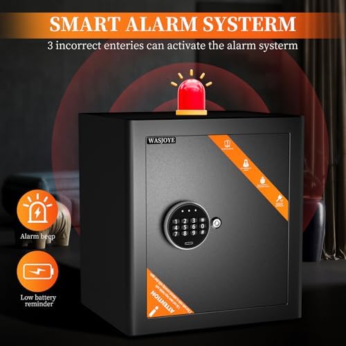 WASJOYE Security Cabinet Safe Box - 2.0 Cubic Feet Home Safes Box with Digital Keypad Safety Key Lock Type-C Port Alarm System, Smart Fireproof Safe for Home Office Hotel Document Jewelry Storage