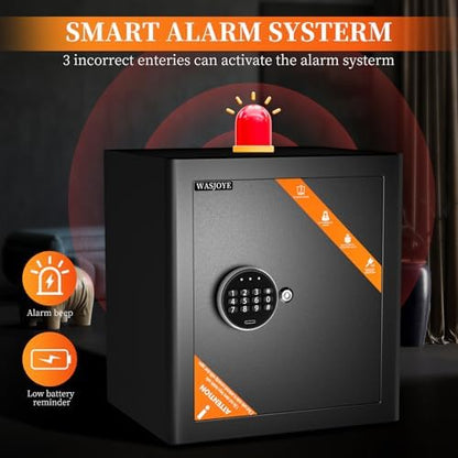 WASJOYE Security Cabinet Safe Box - 2.0 Cubic Feet Home Safes Box with Digital Keypad Safety Key Lock Type-C Port Alarm System, Smart Fireproof Safe for Home Office Hotel Document Jewelry Storage