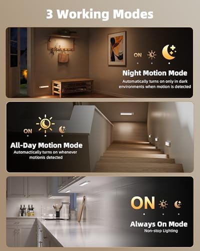 EZVALO Under Cabinet Lighting Wireless, 3Pack 12'' Rechargeable Closet Lights, LED Motion Sensor Indoor, Dimmable & 3 Color Temps Battery Operated with Power Display, for Kitchen, Stairs, Bookshelf
