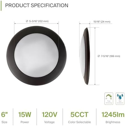 ASD 1 Pack Bronze LED Disk Lights 6 Inch, 5CCT Flush Mount Ceiling Light
