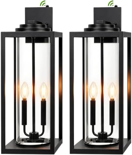 Extra Large 24 Inch Outdoor Wall Lights, Dusk to Dawn Sensor, Black, 2-Pack
