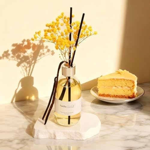 Clesh Reed Diffuser Set, 6.7 oz Vanilla Scented Diffuser with Sticks, Home Fragrance Reed Diffuser for Bathroom Shelf Decor
