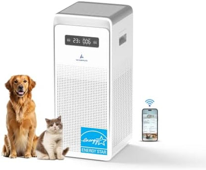 Pure Air PA6 Smart Wozoyo Air Purifier for Large Rooms, AHAM VERIFIDE, Covers 2723 ft², 363 CFM, H13 HEPA, Filters PM2.5, Odors, PM Display, Turbo Mode, App & Voice Control