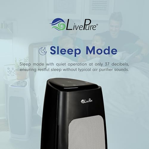 LivePure LP270TH Sierra Series Tall Tower Air Purifier, Air Purifiers for Home, Odors, Allergens, Smoke, Dust, VOC's. Air Purifiers for Bedroom and Small Room. Black