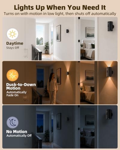 EZVALO Motion Sensor Wall Lights, Rechargeable Wall Sconce Battery Operated with Remote, 3 Color Temps & 12 RGB, Wireless Wall Light for Living Room, Hallway, Stairway (4 Pack, Black)