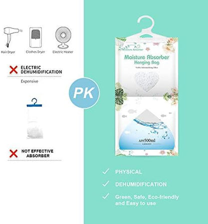 CANAGER Hanging Moisture Absorber-12 Packs, Hanging Dehumidifier Bags for Closet,Bedroom and kitchen,Fragrance Free,Moisture Absorb 12.5OZ