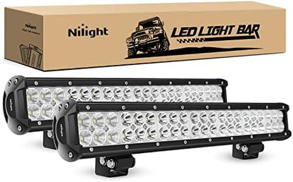 Nilight LED Light Bar 2Pcs 20Inch 126W 8820 LM Off Road Driving Lights Spot Flood Combo Fog LED Work Light 12V 24V for Motorcycles Van Camper Wagon Car Pickup Golf Cart ATV UTV SUV Truck Boat 4x4