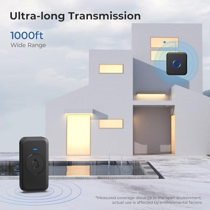 Wireless Doorbell 1000ft Range, Loud Waterproof Door Bell with 60 Melodies